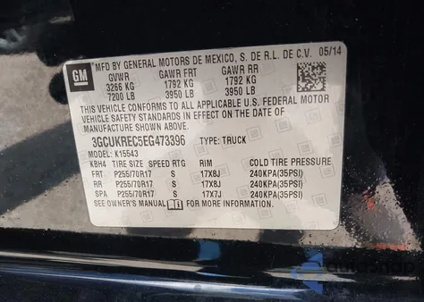 2014 Chevrolet Silverado 1500 1Lt from USA, damaged, VIN 3GCUKREC5EG473396